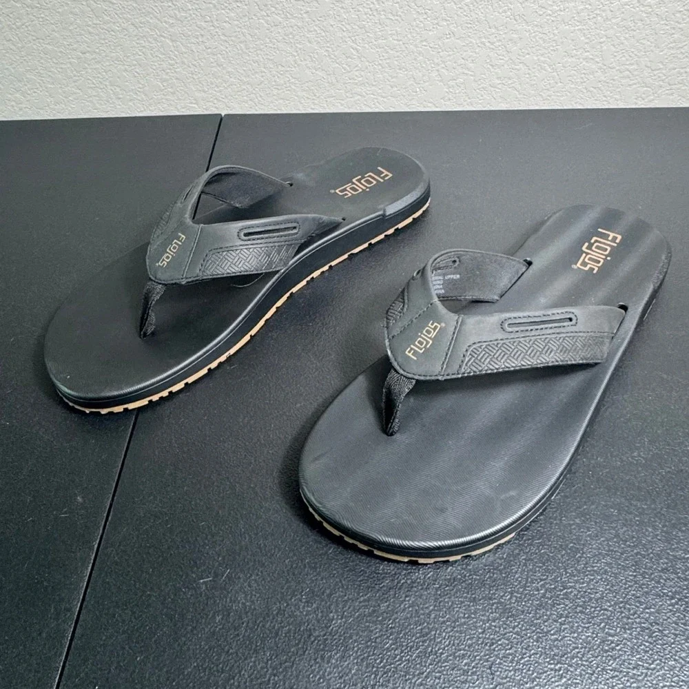 Flojos Mens Black Thong‎ Sandals Flip Flops Size 12 Textured Footbed Summer